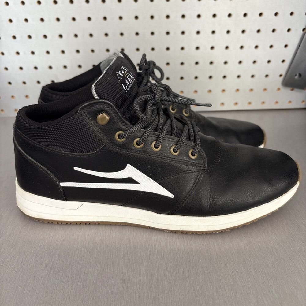 Lakai Griffin Mid Mens Sz 10.5 Black White Leather Weather Treated Skating Shoes
